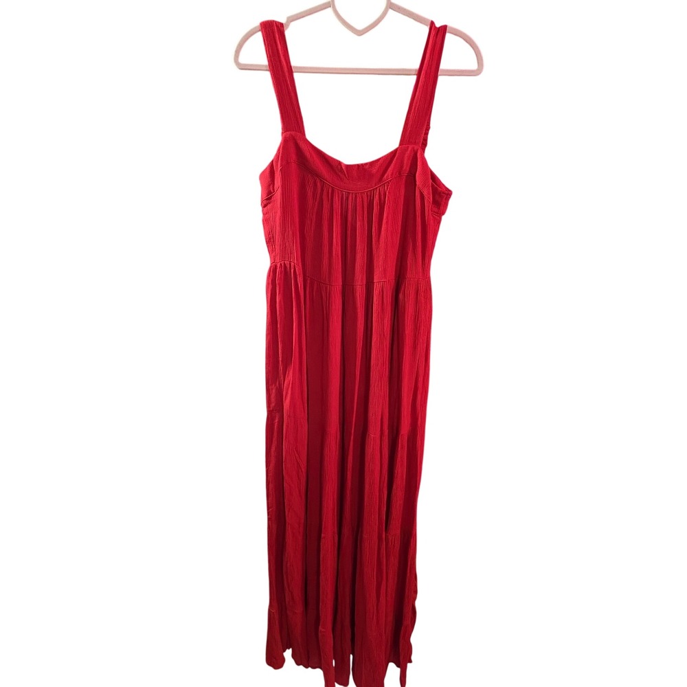 Knox Rose Red Rayon Tiered Maxi Dress Sleeveless Sweetheart Neck Medium NWT - Picture 2 of 9